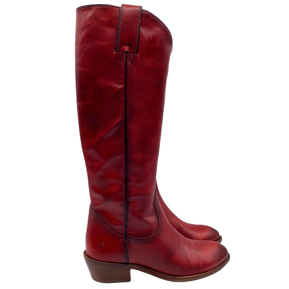 NEW Frye Carson Leather Pull On Heeled Tall Riding Boot in Crimson Red Size 6 - Picture 5 of 12